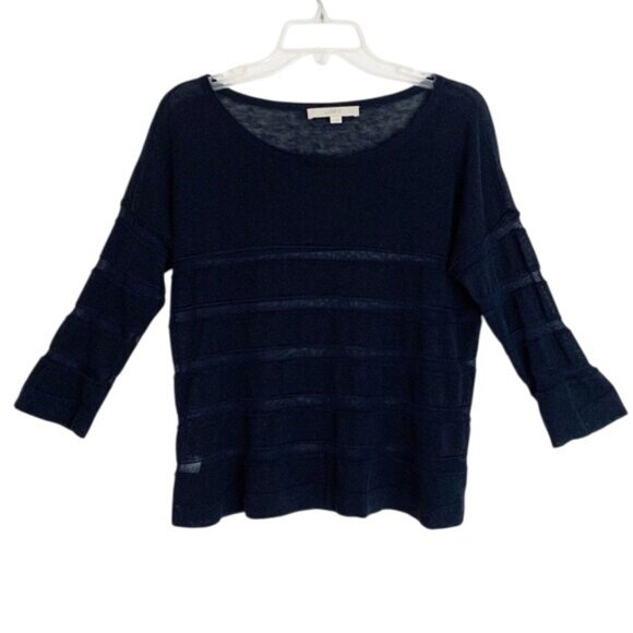 Ann Taylor Loft Navy Blue Lightweight Semi-Sheer Linen Blend Top Women's Medium - Picture 1 of 10